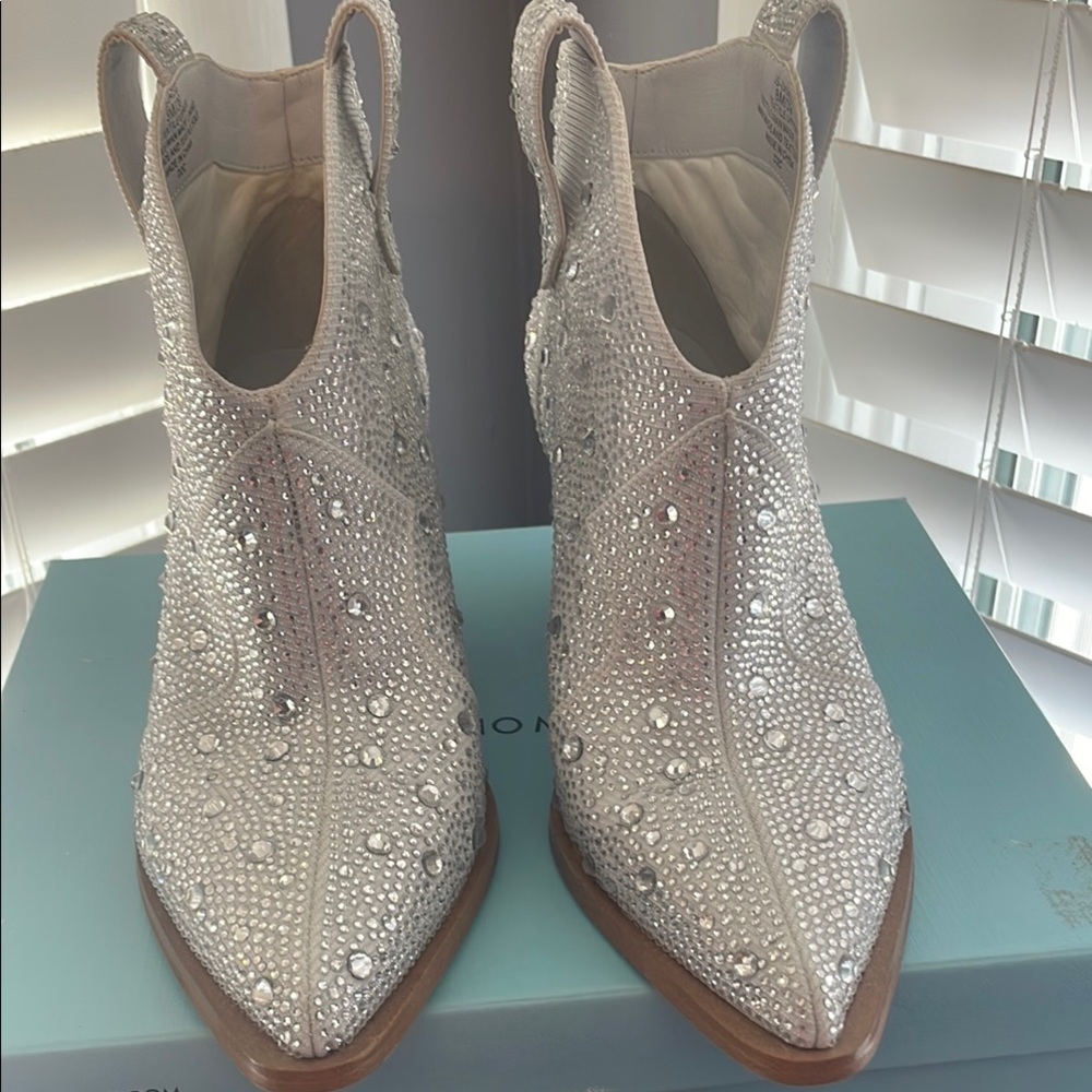 Jessica Simpson Silver Ankle Booties with Rhinestone Embellishments